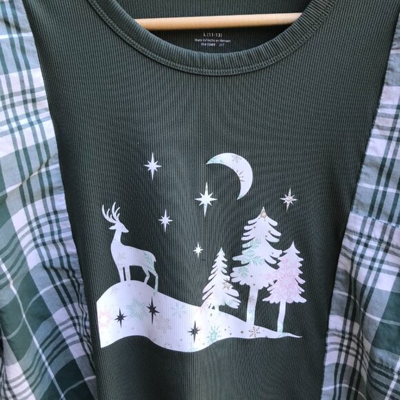 Flannel Shirt Upcycle, M-L: Reworked Oversized Pullover Sweatshirt, Winter Scene - Picture 4 of 12